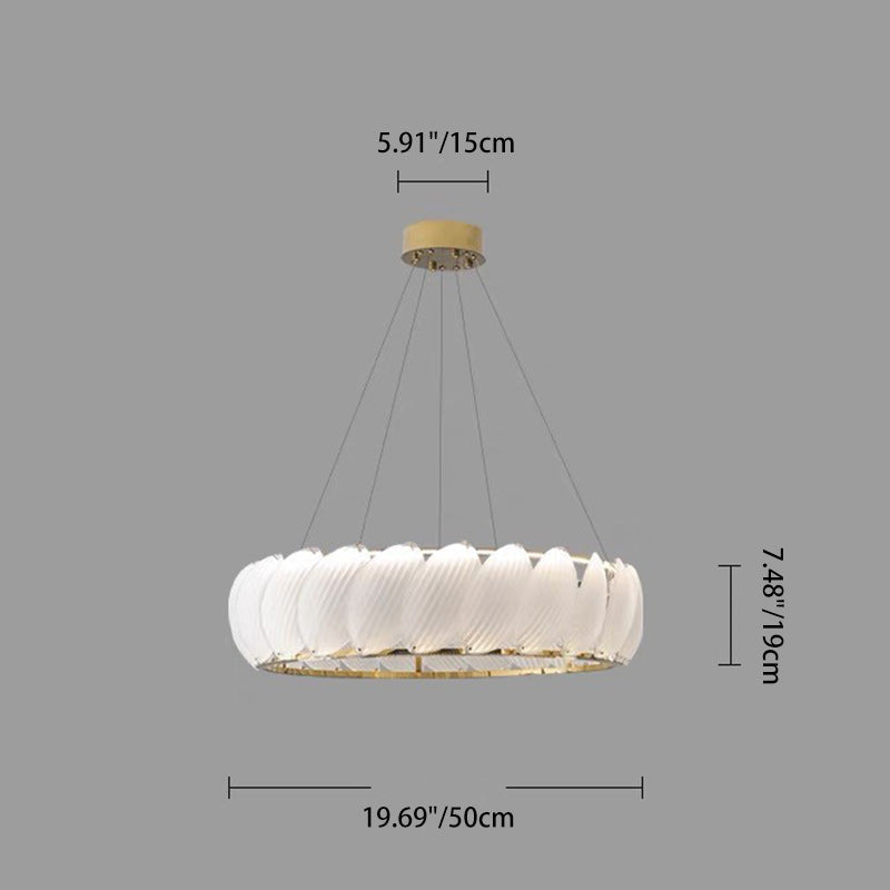 Traditional French Stainless Steel Feather Glass Ring LED Pendant Light For Bedroom