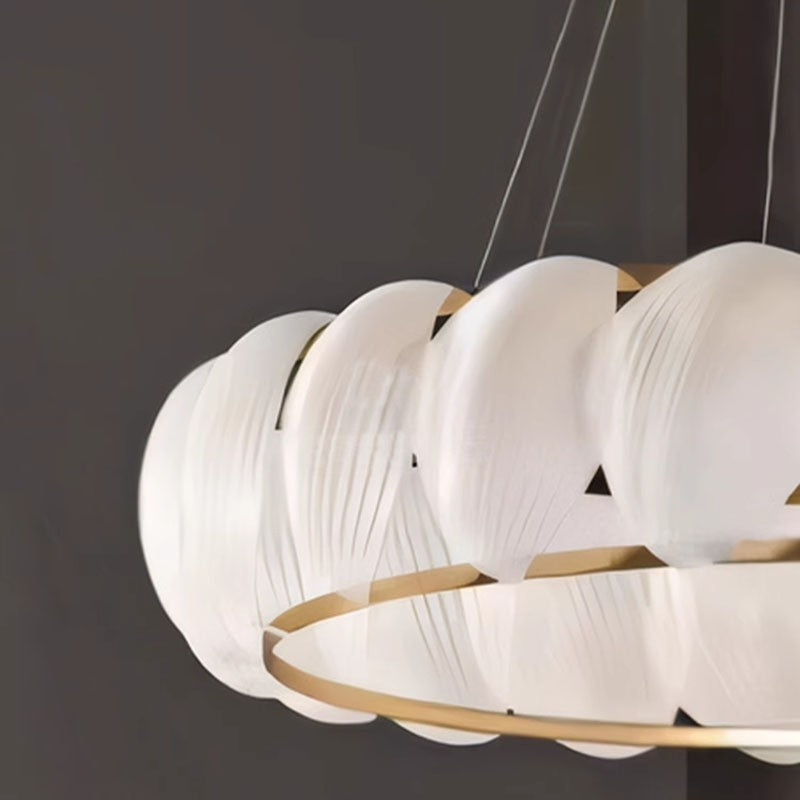 Traditional French Stainless Steel Feather Glass Ring LED Pendant Light For Bedroom