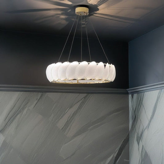 Traditional French Stainless Steel Feather Glass Ring LED Pendant Light For Bedroom