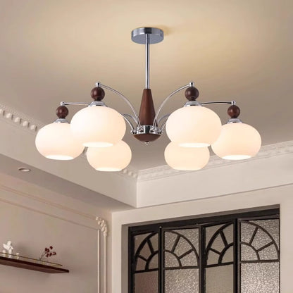 Traditional French Iron Solid Wood Glass Round Shade 6/8-Light Chandelier For Living Room
