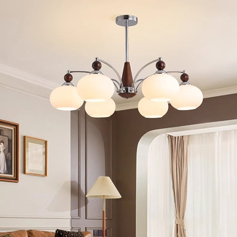 Traditional French Iron Solid Wood Glass Round Shade 6/8-Light Chandelier For Living Room