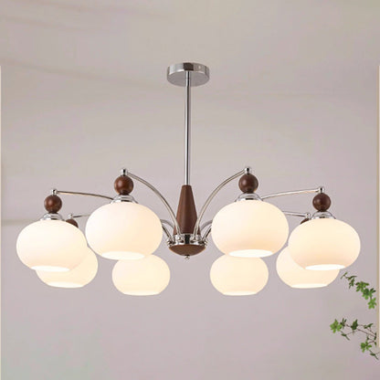 Traditional French Iron Solid Wood Glass Round Shade 6/8-Light Chandelier For Living Room