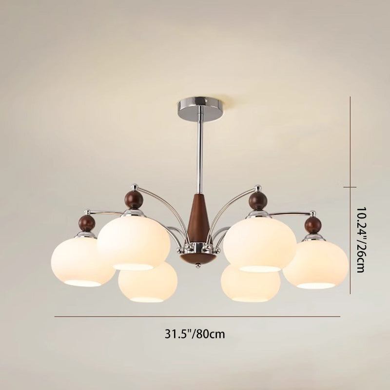 Traditional French Iron Solid Wood Glass Round Shade 6/8-Light Chandelier For Living Room