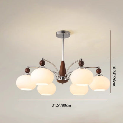 Traditional French Iron Solid Wood Glass Round Shade 6/8-Light Chandelier For Living Room