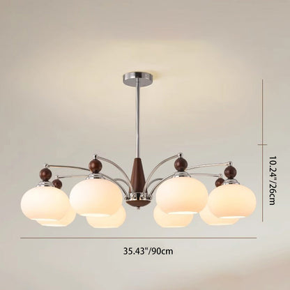 Traditional French Iron Solid Wood Glass Round Shade 6/8-Light Chandelier For Living Room