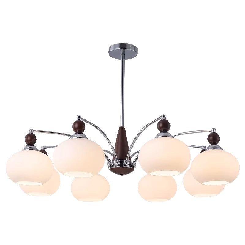 Traditional French Iron Solid Wood Glass Round Shade 6/8-Light Chandelier For Living Room