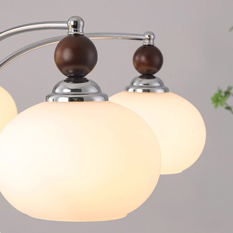 Traditional French Iron Solid Wood Glass Round Shade 6/8-Light Chandelier For Living Room
