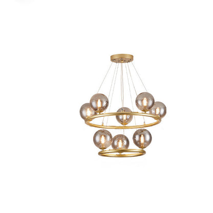 Contemporary Luxury Dual Iron Circle Ring Frame Glass Ball Shade 8-Light Chandelier For Living Room