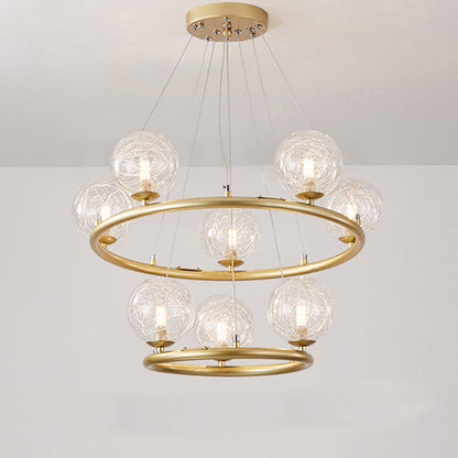 Contemporary Luxury Dual Iron Circle Ring Frame Glass Ball Shade 8-Light Chandelier For Living Room
