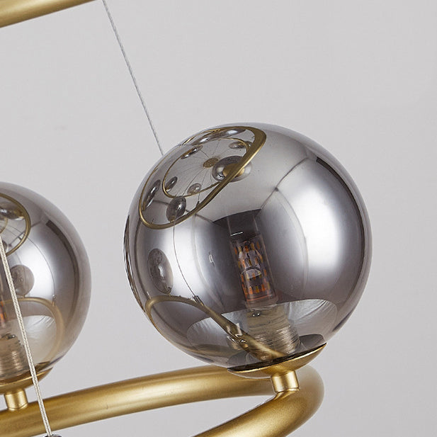Contemporary Luxury Dual Iron Circle Ring Frame Glass Ball Shade 8-Light Chandelier For Living Room