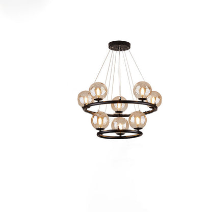Contemporary Luxury Dual Iron Circle Ring Frame Glass Ball Shade 8-Light Chandelier For Living Room