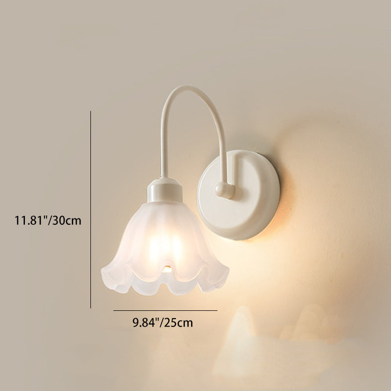 Traditional French Iron Flower Glass 1-Light Wall Sconce Lamp For Living Room