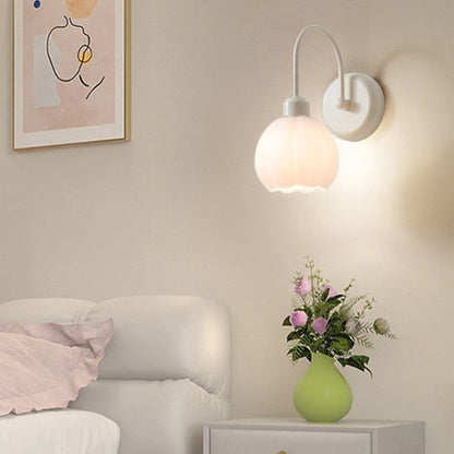 Traditional French Iron Flower Glass 1-Light Wall Sconce Lamp For Living Room