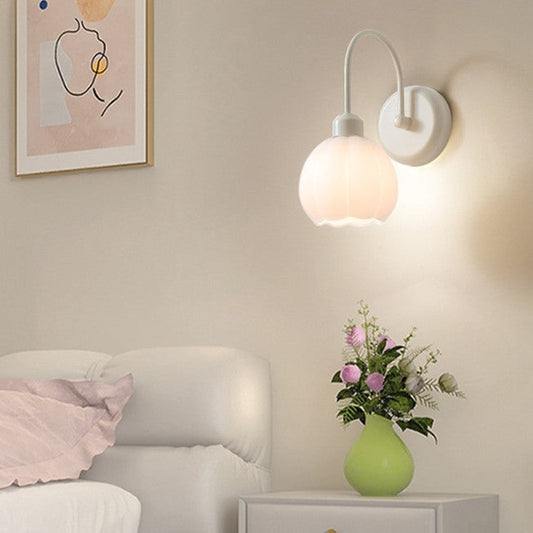 Traditional French Iron Flower Glass 1-Light Wall Sconce Lamp For Living Room
