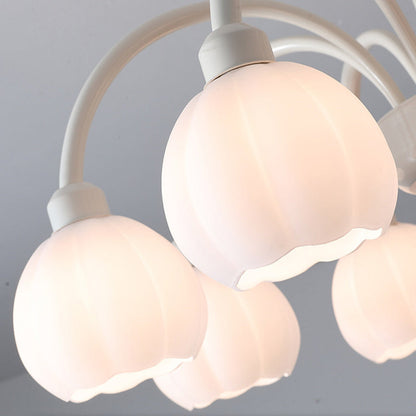 Traditional French Iron Frame Glass Flower Shade 8-Light Chandelier For Living Room