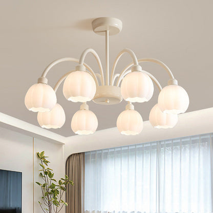 Traditional French Iron Frame Glass Flower Shade 8-Light Chandelier For Living Room