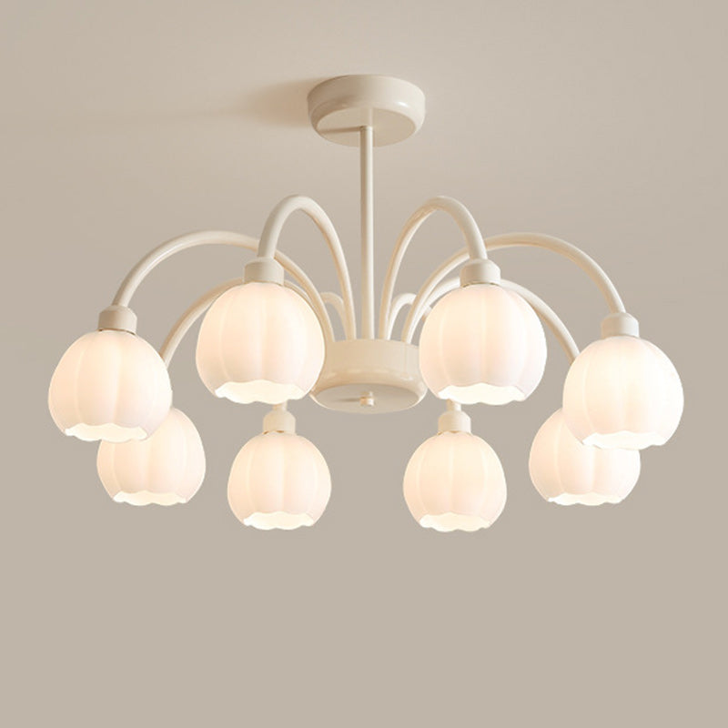 Traditional French Iron Frame Glass Flower Shade 8-Light Chandelier For Living Room