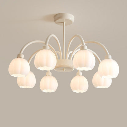 Traditional French Iron Frame Glass Flower Shade 8-Light Chandelier For Living Room