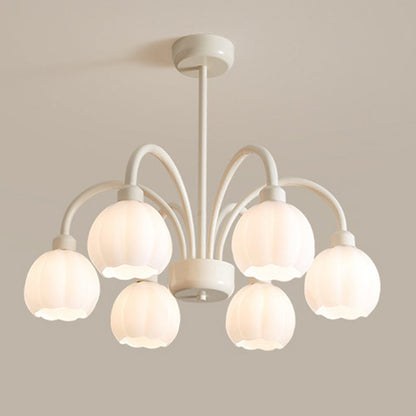 Traditional French Iron Frame Glass Flower Shade 8-Light Chandelier For Living Room