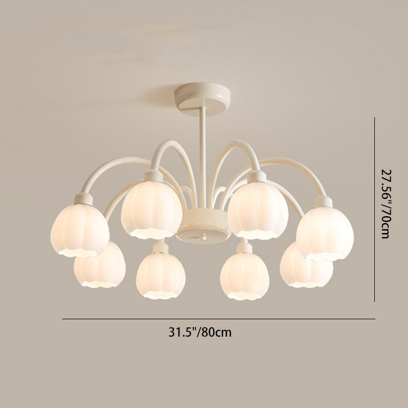Traditional French Iron Frame Glass Flower Shade 8-Light Chandelier For Living Room