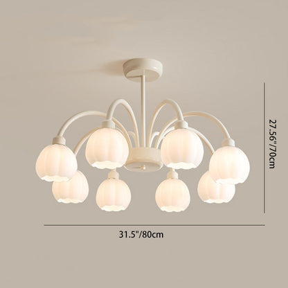 Traditional French Iron Frame Glass Flower Shade 8-Light Chandelier For Living Room