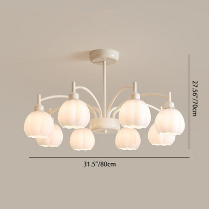 Traditional French Iron Frame Glass Flower Shade 8-Light Chandelier For Living Room