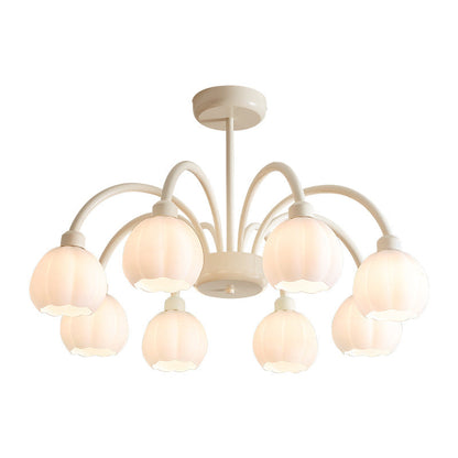 Traditional French Iron Frame Glass Flower Shade 8-Light Chandelier For Living Room