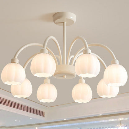 Traditional French Iron Frame Glass Flower Shade 8-Light Chandelier For Living Room