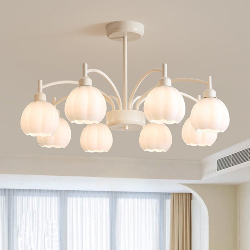 Traditional French Iron Frame Glass Flower Shade 8-Light Chandelier For Living Room