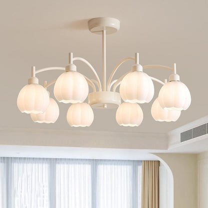 Traditional French Iron Frame Glass Flower Shade 8-Light Chandelier For Living Room