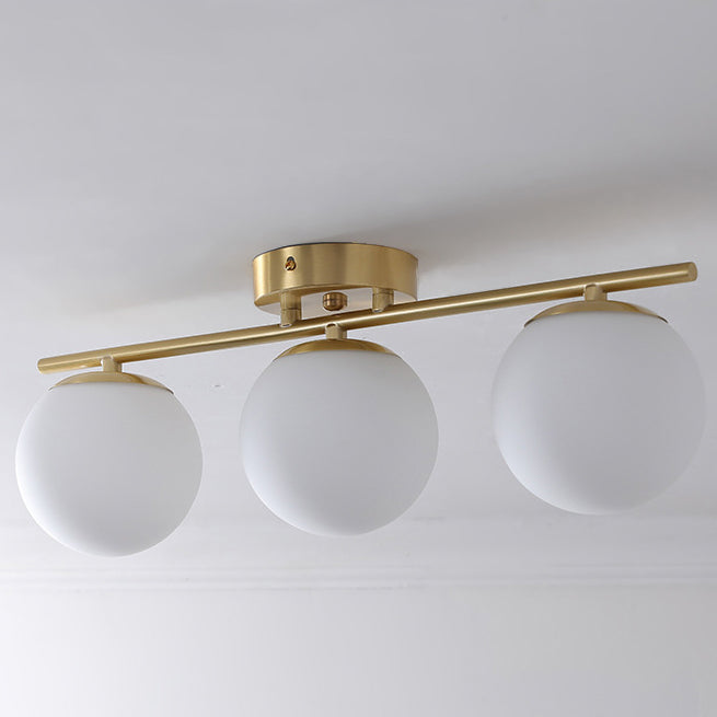 Traditional French Iron Glass Ball Shade 2/3-Light Semi-Flush Mount Ceiling Light For Living Room