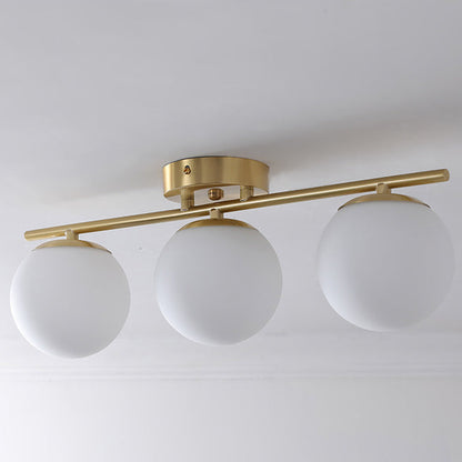 Traditional French Iron Glass Ball Shade 2/3-Light Semi-Flush Mount Ceiling Light For Living Room