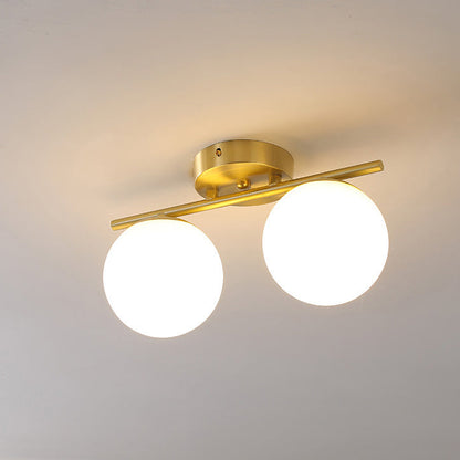 Traditional French Iron Glass Ball Shade 2/3-Light Semi-Flush Mount Ceiling Light For Living Room