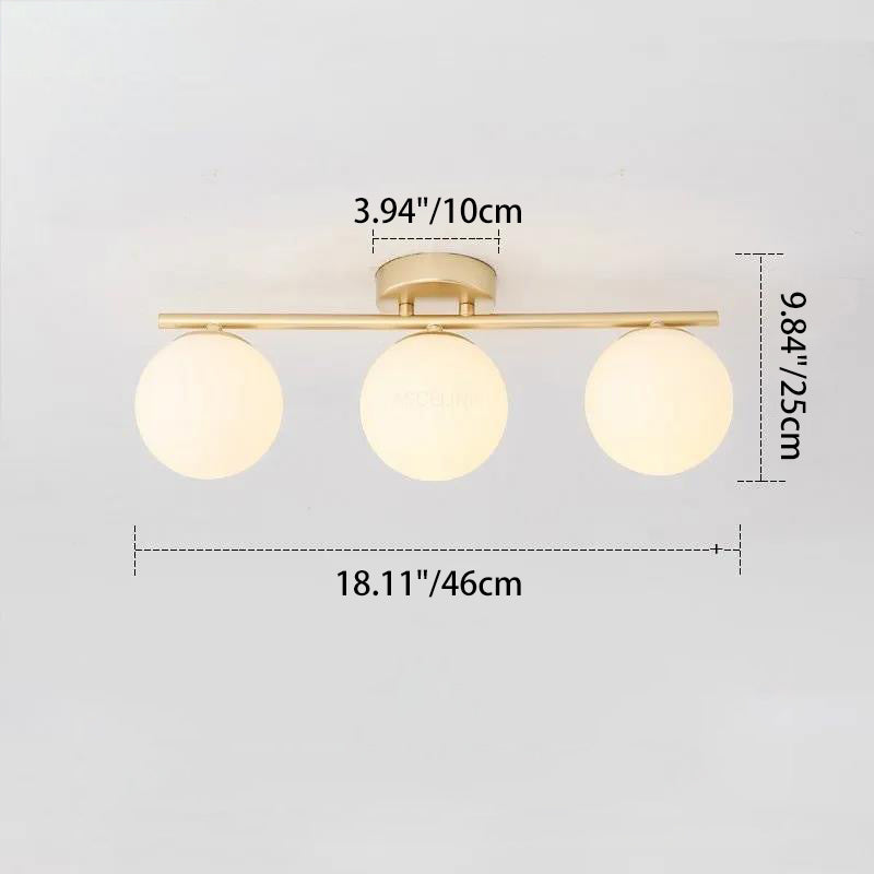 Traditional French Iron Glass Ball Shade 2/3-Light Semi-Flush Mount Ceiling Light For Living Room