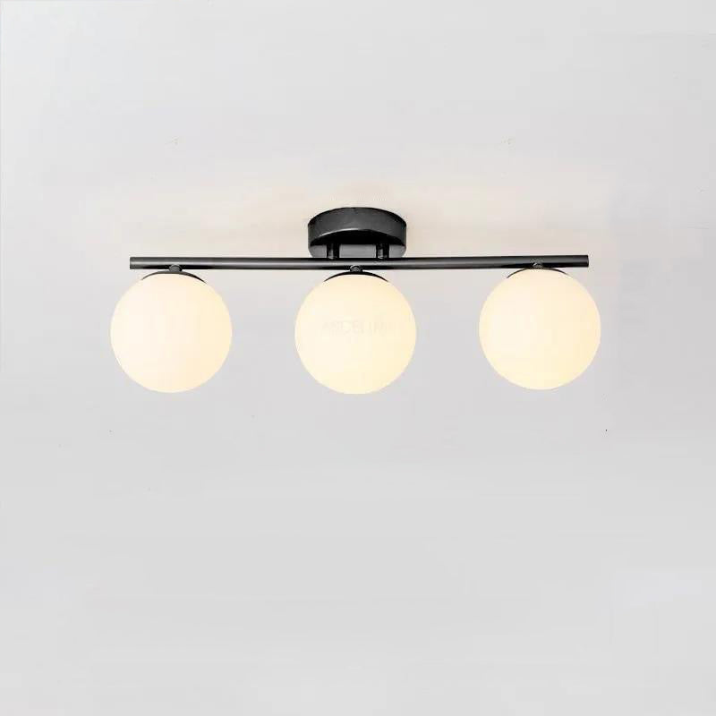 Traditional French Iron Glass Ball Shade 2/3-Light Semi-Flush Mount Ceiling Light For Living Room