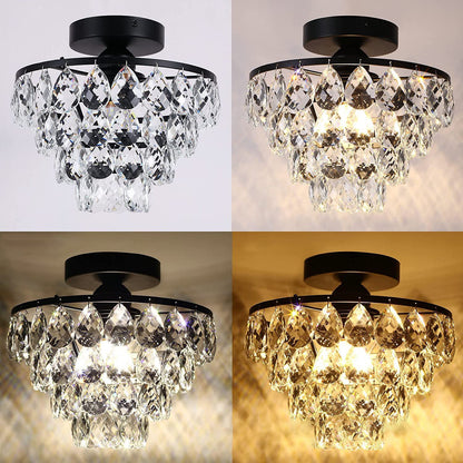 Contemporary Luxury Hardware Crystal 1-Light Semi-Flush Mount Ceiling Light For Living Room