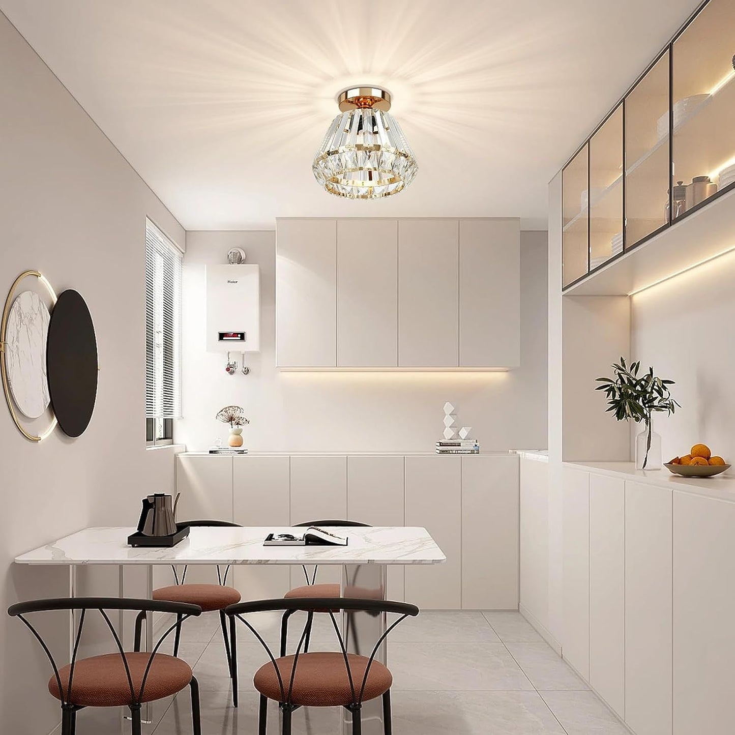 Contemporary Luxury Sparkle Crystal Diamond Shade 1-Light Semi-Flush Mount Ceiling Light For Living Room