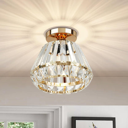 Contemporary Luxury Sparkle Crystal Diamond Shade 1-Light Semi-Flush Mount Ceiling Light For Living Room