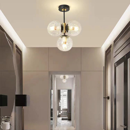 مصباح سقف شبه مدمج بثلاث مصابيح من مجموعة Modern Simplicity Hardware، بتصميم كرة زجاجية، لغرفة المعيشة 