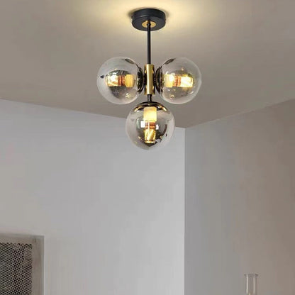 مصباح سقف شبه مدمج بثلاث مصابيح من مجموعة Modern Simplicity Hardware، بتصميم كرة زجاجية، لغرفة المعيشة 
