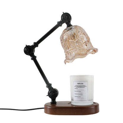 Traditional Rustic Adjustable Iron Lamp Arm Flower Glass Shade 1-Light Melting Wax Table Lamp For Bedroom