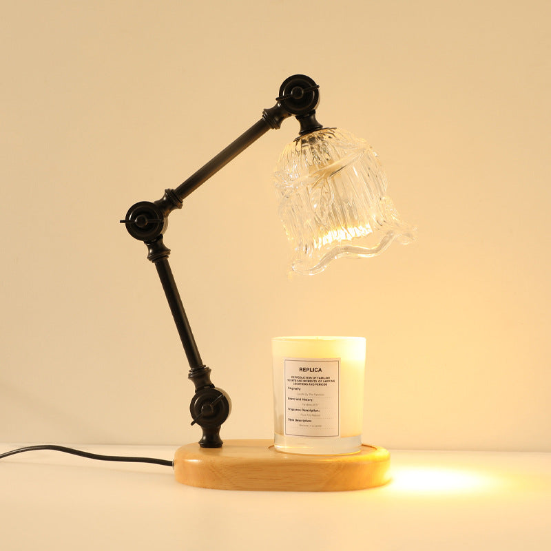 Traditional Rustic Adjustable Iron Lamp Arm Flower Glass Shade 1-Light Melting Wax Table Lamp For Bedroom