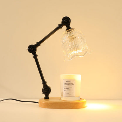 Traditional Rustic Adjustable Iron Lamp Arm Flower Glass Shade 1-Light Melting Wax Table Lamp For Bedroom