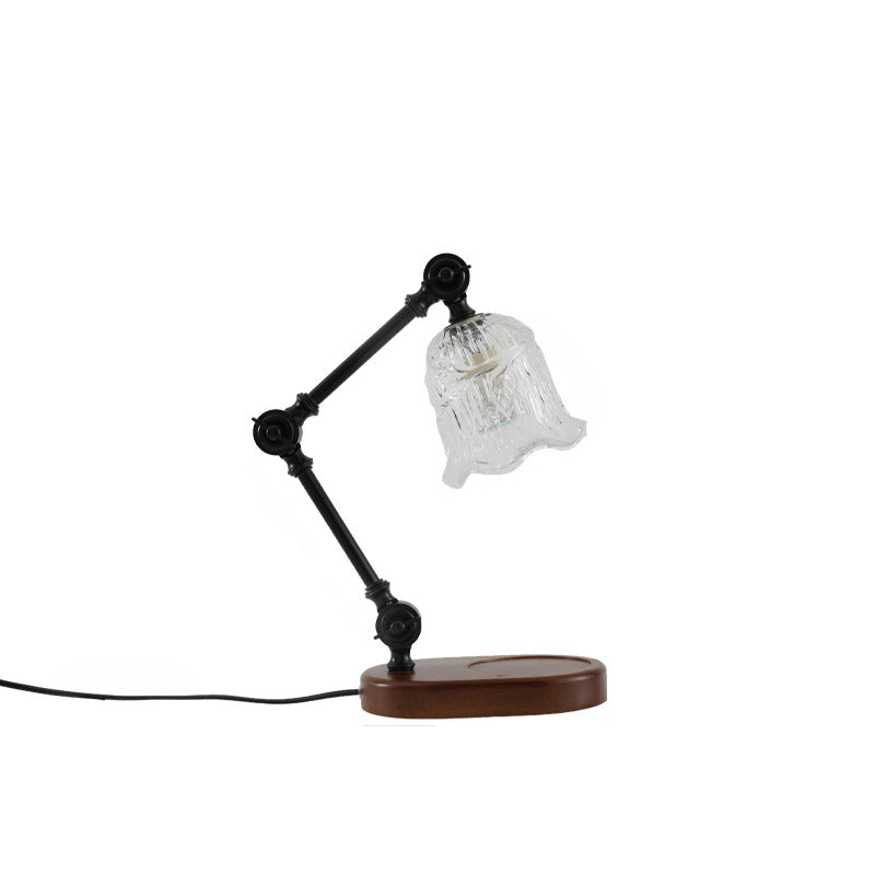 Traditional Rustic Adjustable Iron Lamp Arm Flower Glass Shade 1-Light Melting Wax Table Lamp For Bedroom