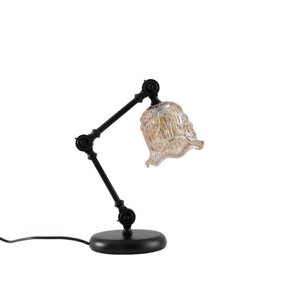 Traditional Rustic Adjustable Iron Lamp Arm Flower Glass Shade 1-Light Melting Wax Table Lamp For Bedroom