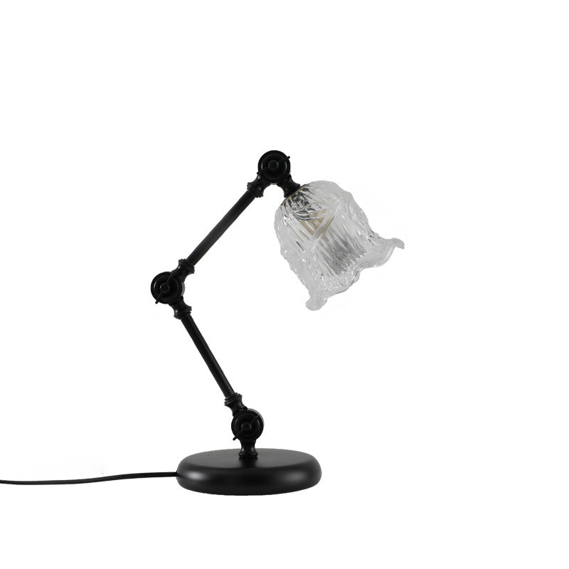 Traditional Rustic Adjustable Iron Lamp Arm Flower Glass Shade 1-Light Melting Wax Table Lamp For Bedroom