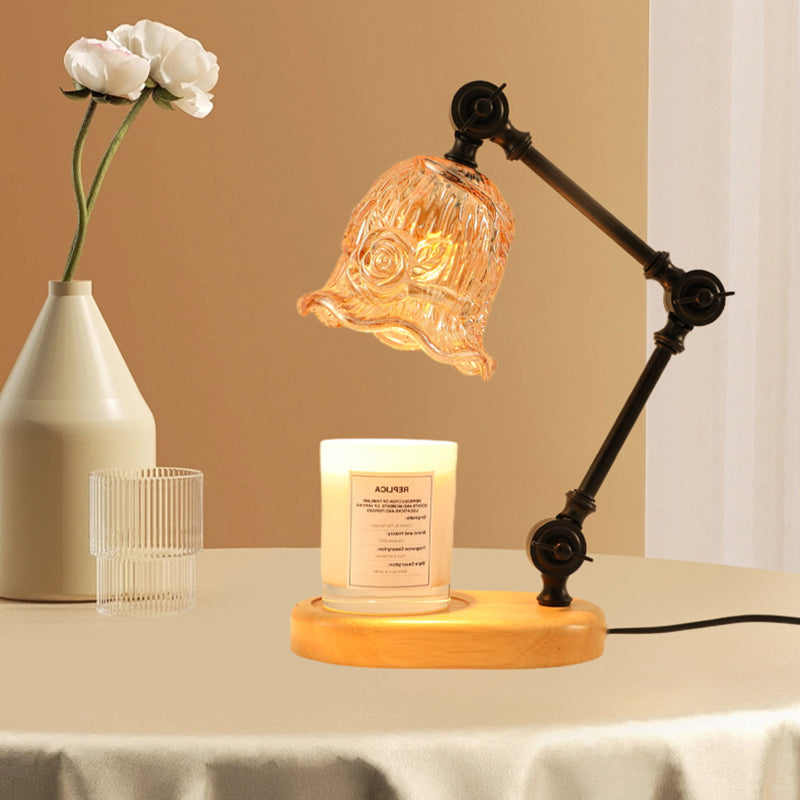 Traditional Rustic Adjustable Iron Lamp Arm Flower Glass Shade 1-Light Melting Wax Table Lamp For Bedroom
