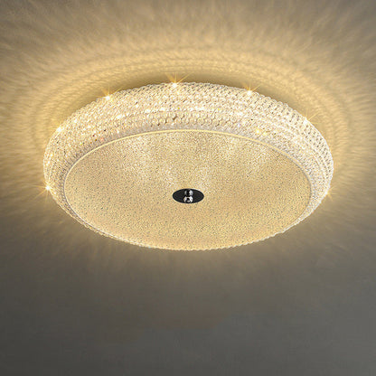 Contemporary Luxury Iron Crystal Round LED Flush Mount Ceiling Light For Bedroom