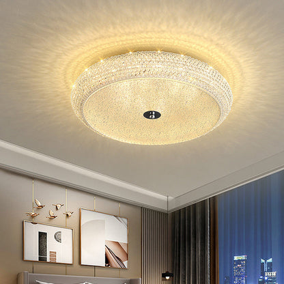 Contemporary Luxury Iron Crystal Round LED Flush Mount Ceiling Light For Bedroom