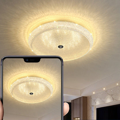 Contemporary Luxury Iron Crystal Round LED Flush Mount Ceiling Light For Bedroom